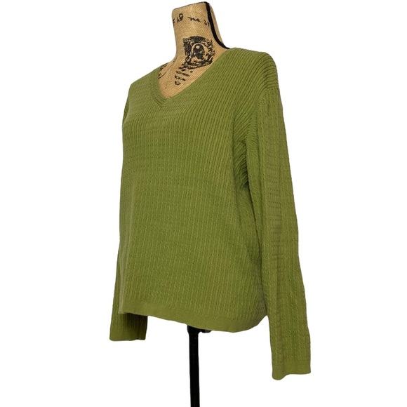 Liz Claiborne Green Striped V-Neck Long Sleeve Sweater 1X - Picture 3 of 10